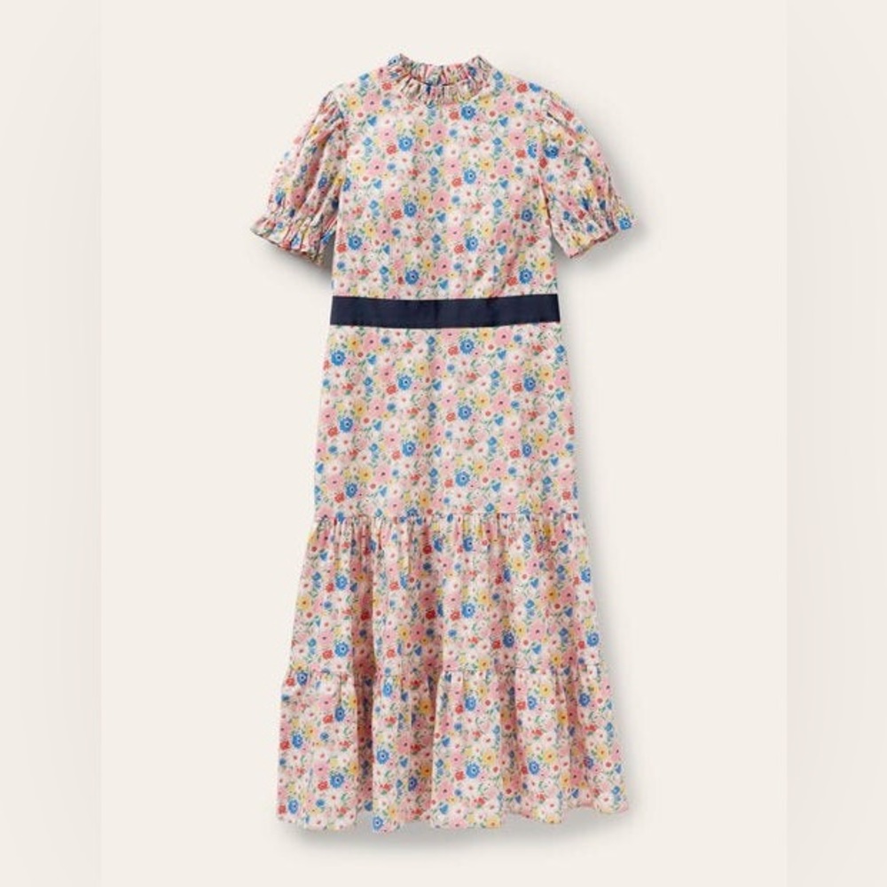 Boden Floral Midi Dress with Navy Accents